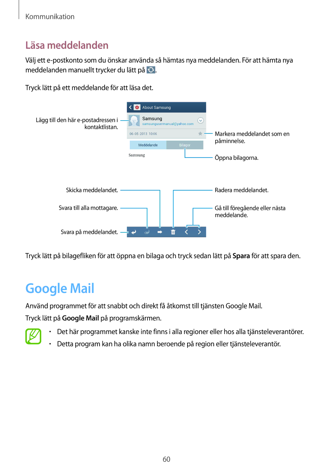 Samsung GT-I9295MOANEE, GT-I9295ZBANEE, GT-I9295ZAANEE, GT-I9295ZOANEE manual Google Mail, Läsa meddelanden 