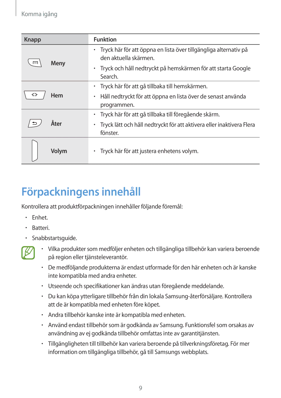 Samsung GT-I9295ZBANEE, GT-I9295MOANEE, GT-I9295ZAANEE, GT-I9295ZOANEE manual Förpackningens innehåll 