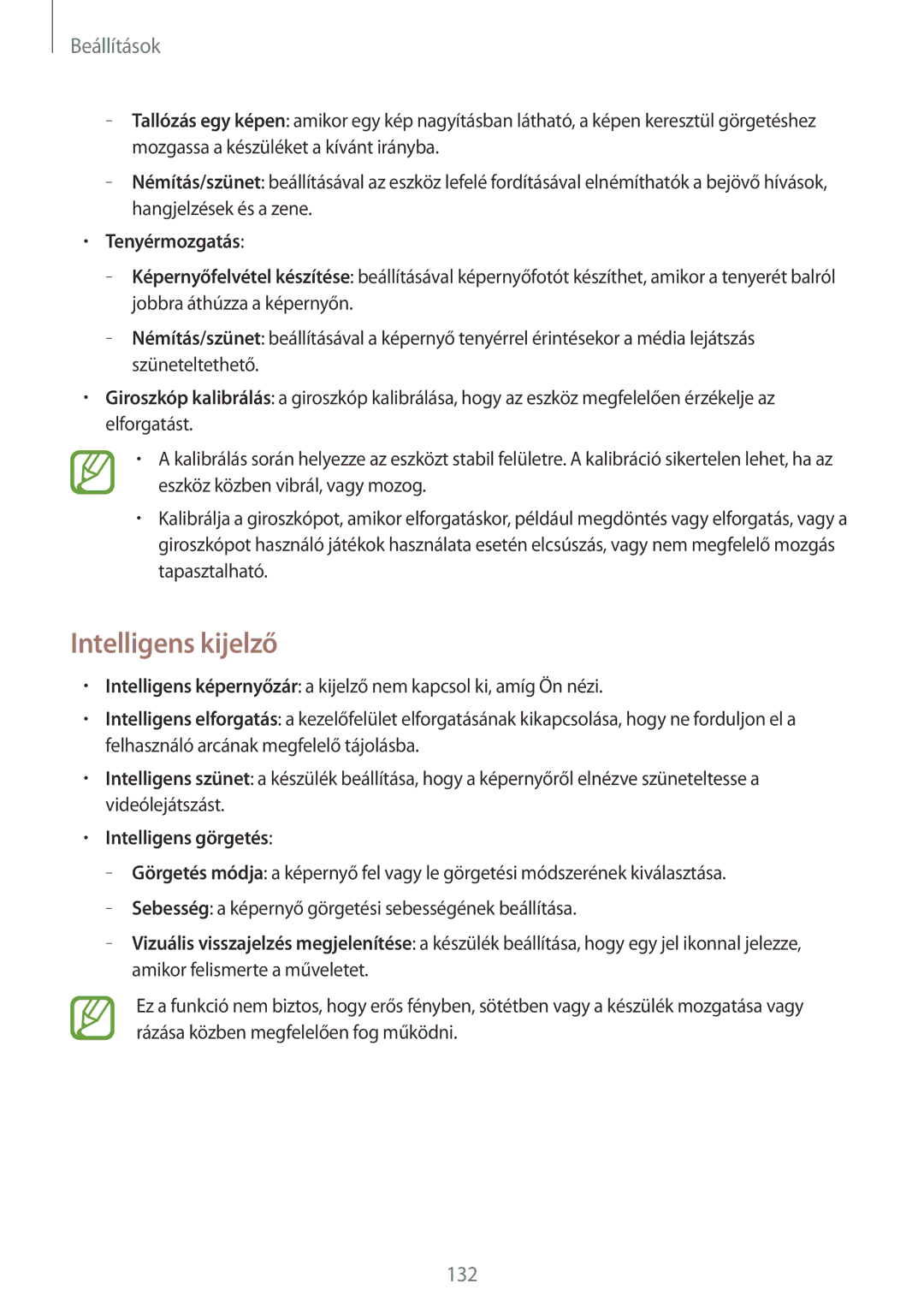 Samsung GT-I9295ZBAETL, GT-I9295ZAADTM, GT-I9295ZBAROM manual Intelligens kijelző, Tenyérmozgatás, Intelligens görgetés 