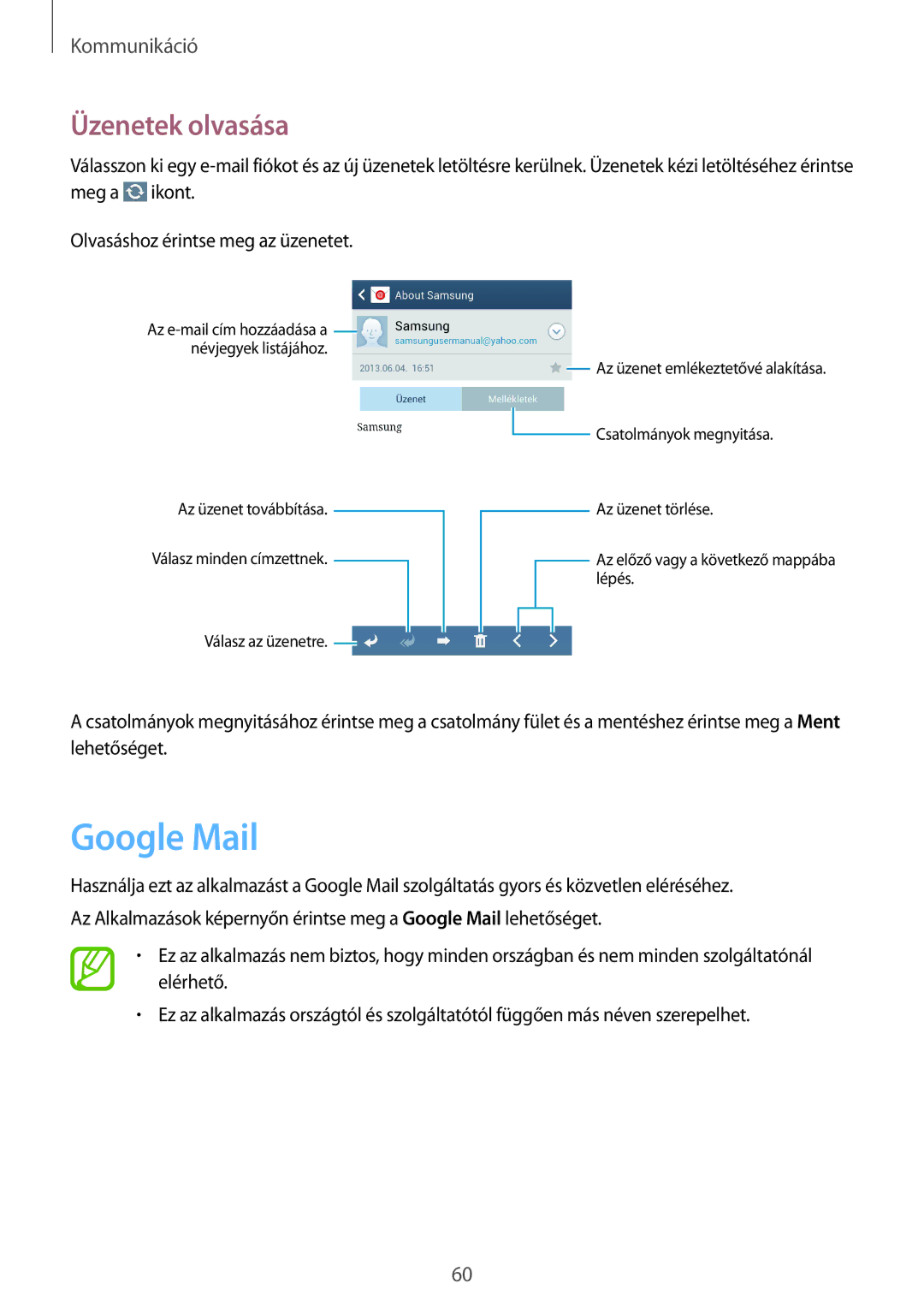 Samsung GT-I9295ZBAETL, GT-I9295ZAADTM, GT-I9295ZBAROM, GT-I9295ZOABGL, GT-I9295ZAABGL manual Google Mail, Üzenetek olvasása 