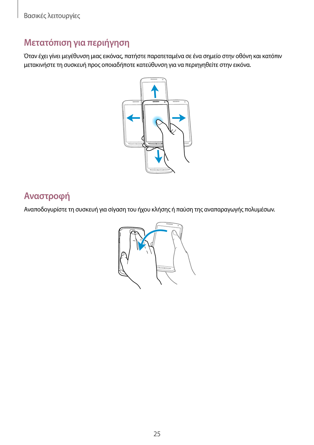 Samsung GT-I9295ZAAEUR manual Μετατόπιση για περιήγηση, Αναστροφή 