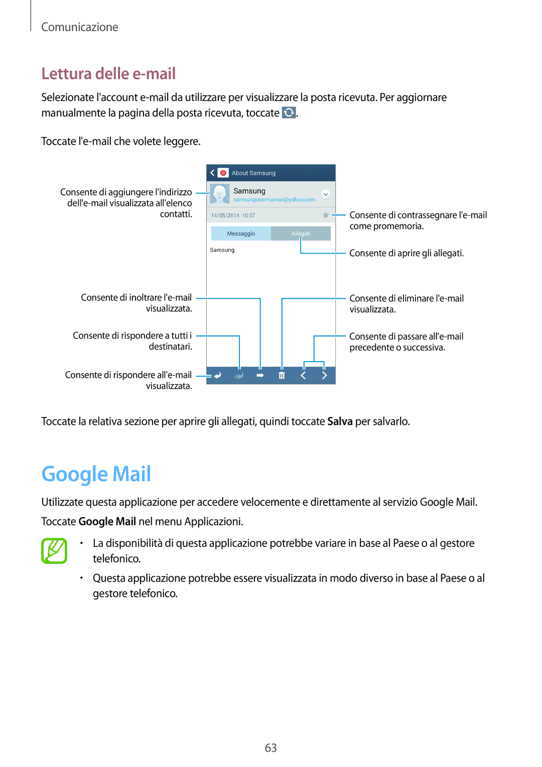 Samsung GT-I9295ZBAITV, GT-I9295ZAAITV, GT-I9295ZBATUR, GT-I9295ZAATUR, GT-I9295ZAAXEF manual Google Mail, Lettura delle e-mail 