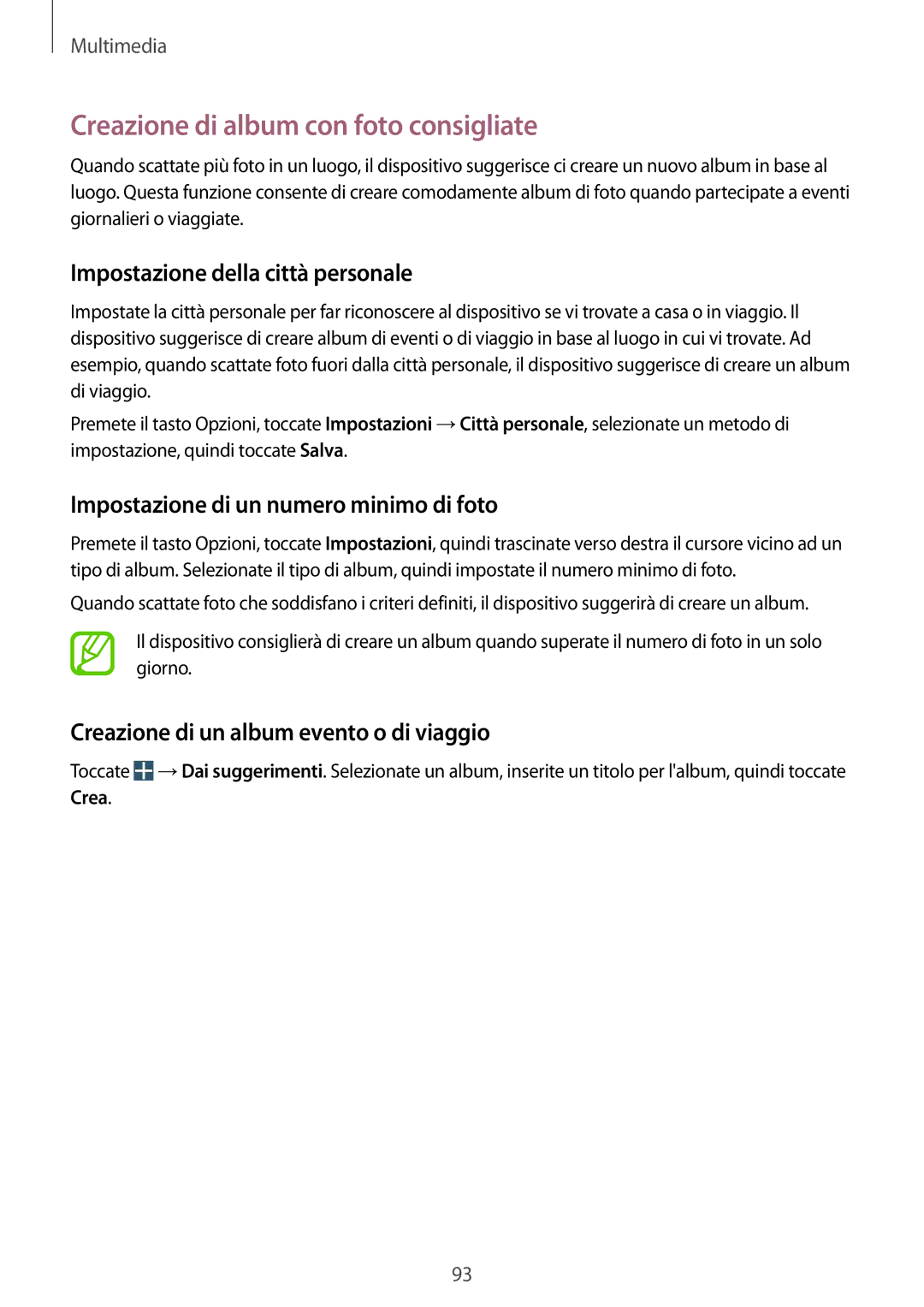 Samsung GT-I9295ZAATIM, GT-I9295ZAAITV manual Creazione di album con foto consigliate, Impostazione della città personale 