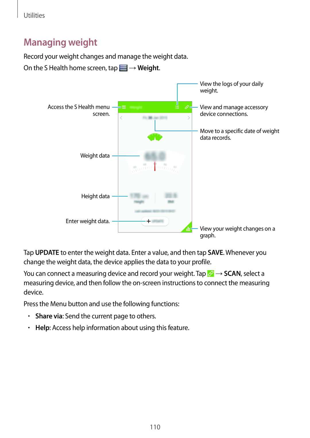 Samsung GT-I9295ZBASER, GT-I9295ZAAVIA, GT-I9295ZOATUR, GT-I9295ZAAITV, GT-I9295ZAADBT manual Managing weight, →Weight 