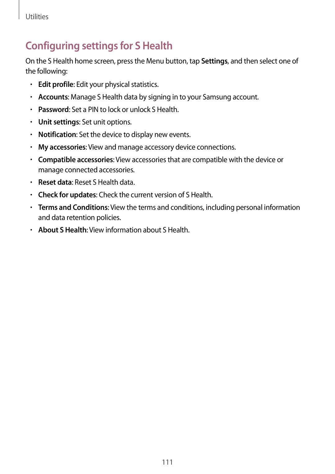 Samsung GT-I9295ZOASER, GT-I9295ZAAVIA, GT-I9295ZOATUR, GT-I9295ZAAITV, GT-I9295ZAADBT manual Configuring settings for S Health 