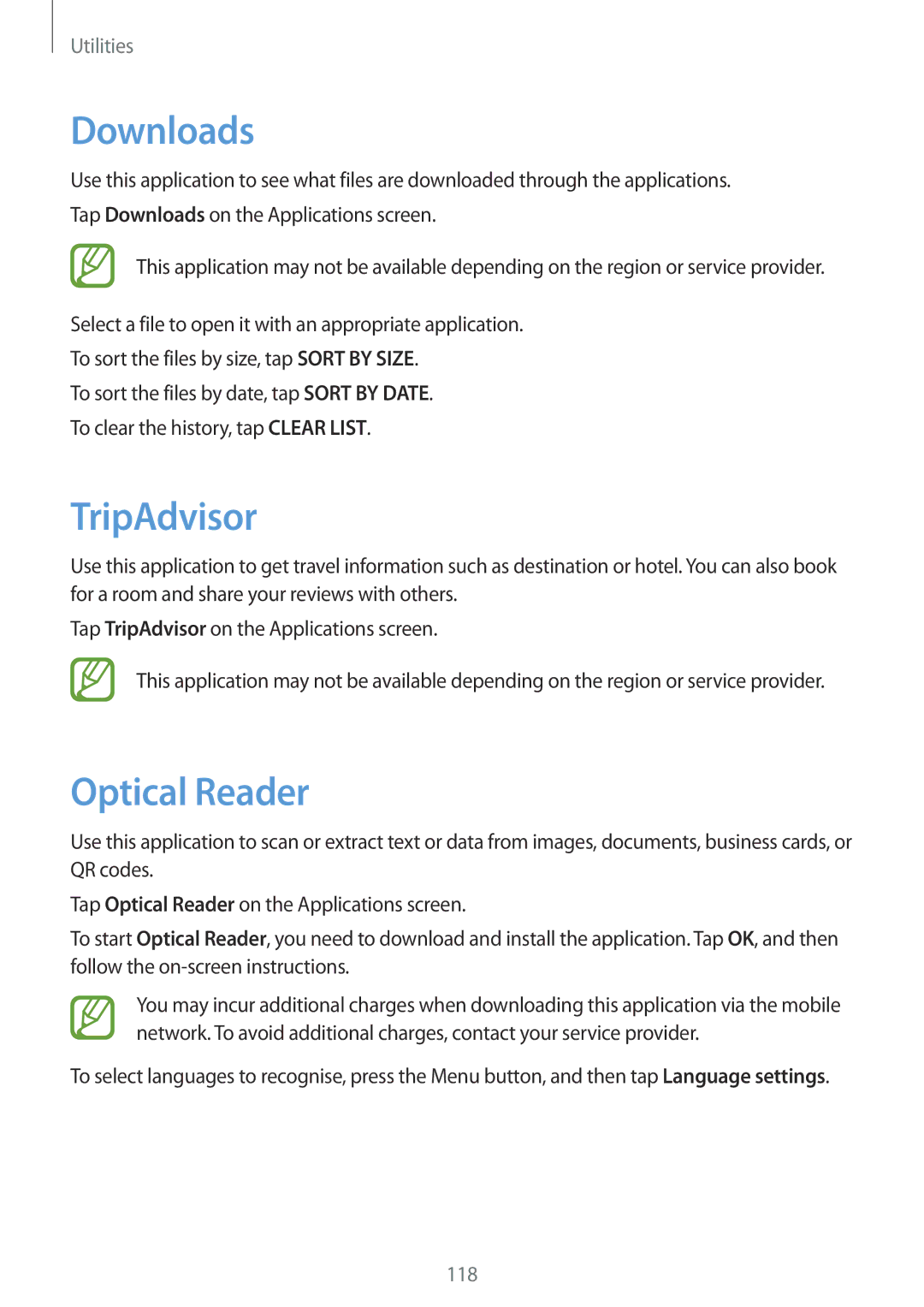 Samsung GT-I9295ZAATPH, GT-I9295ZAAVIA, GT-I9295ZOATUR, GT-I9295ZAAITV, GT-I9295ZAADBT Downloads, TripAdvisor, Optical Reader 