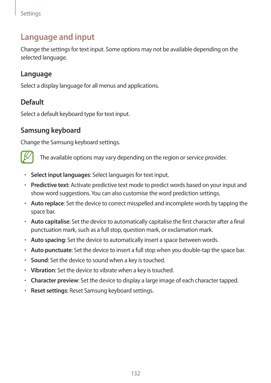 Samsung GT-I9295ZBAROM, GT-I9295ZAAVIA, GT-I9295ZOATUR, GT-I9295ZAAITV manual Language and input, Default, Samsung keyboard 