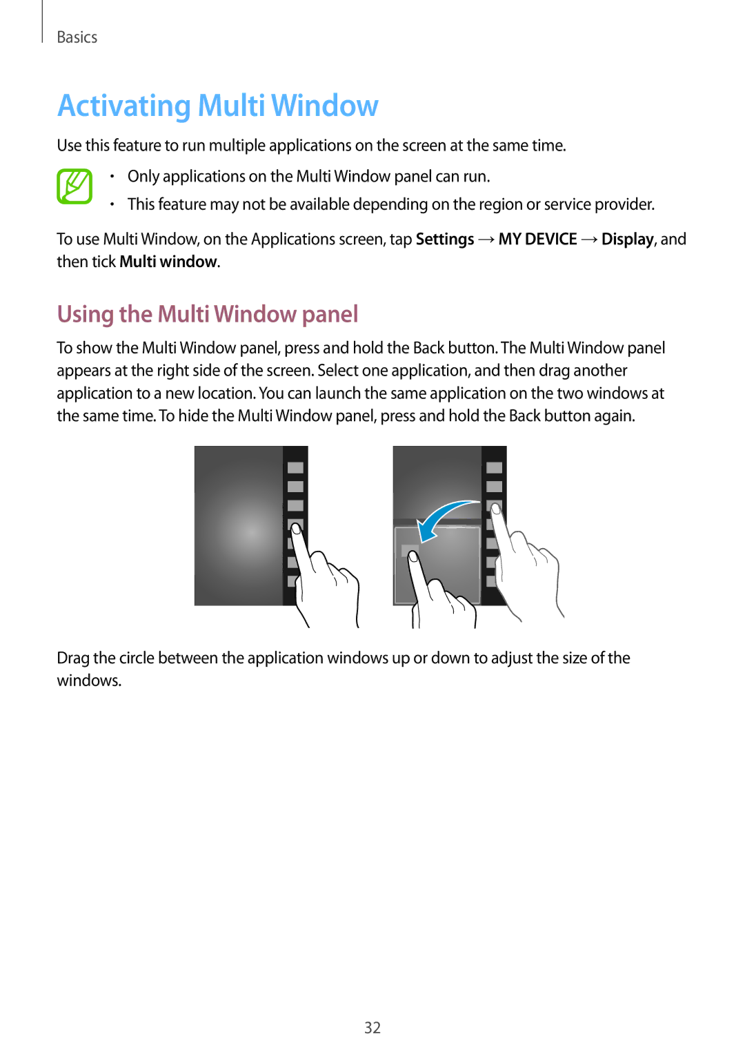 Samsung GT-I9295ZAADRE, GT-I9295ZAAVIA, GT-I9295ZOATUR, GT-I9295ZAAITV Activating Multi Window, Using the Multi Window panel 