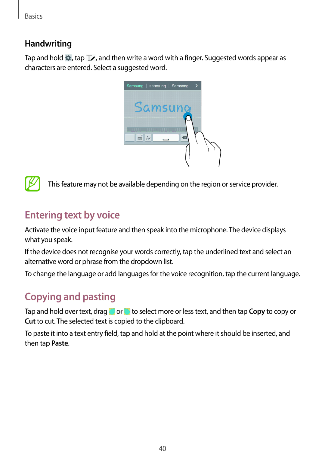 Samsung GT-I9295ZAAMOB, GT-I9295ZAAVIA, GT-I9295ZOATUR manual Entering text by voice, Copying and pasting, Handwriting 