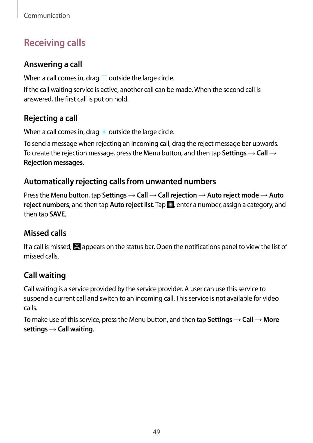 Samsung GT-I9295ZAAXEH, GT-I9295ZAAVIA, GT-I9295ZOATUR, GT-I9295ZAAITV, GT-I9295ZAADBT, GT-I9295ZAATPH manual Receiving calls 