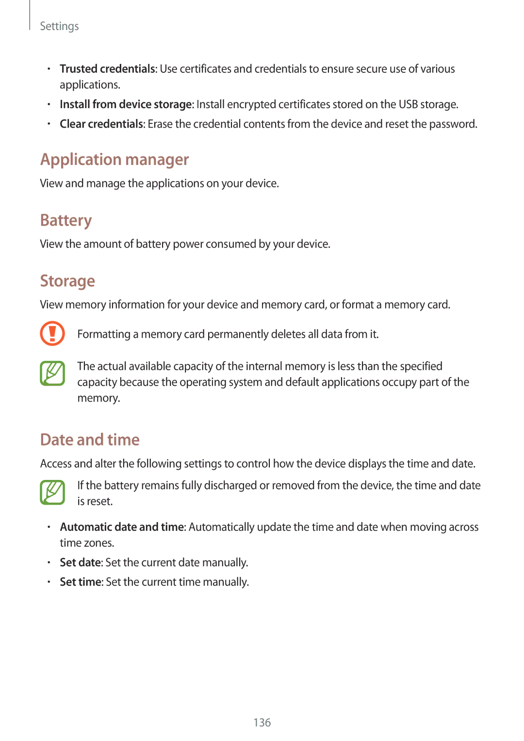 Samsung GT-I9295ZOABGL, GT-I9295ZAAVIA, GT-I9295ZOATUR, GT-I9295ZAAITV Application manager, Battery, Storage, Date and time 