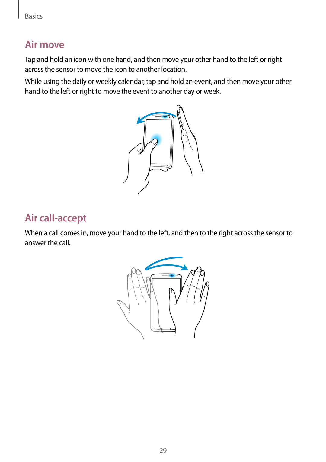 Samsung GT-I9295ZAASEE, GT-I9295ZAAVIA, GT-I9295ZOATUR, GT-I9295ZAAITV, GT-I9295ZAADBT manual Air move, Air call-accept 