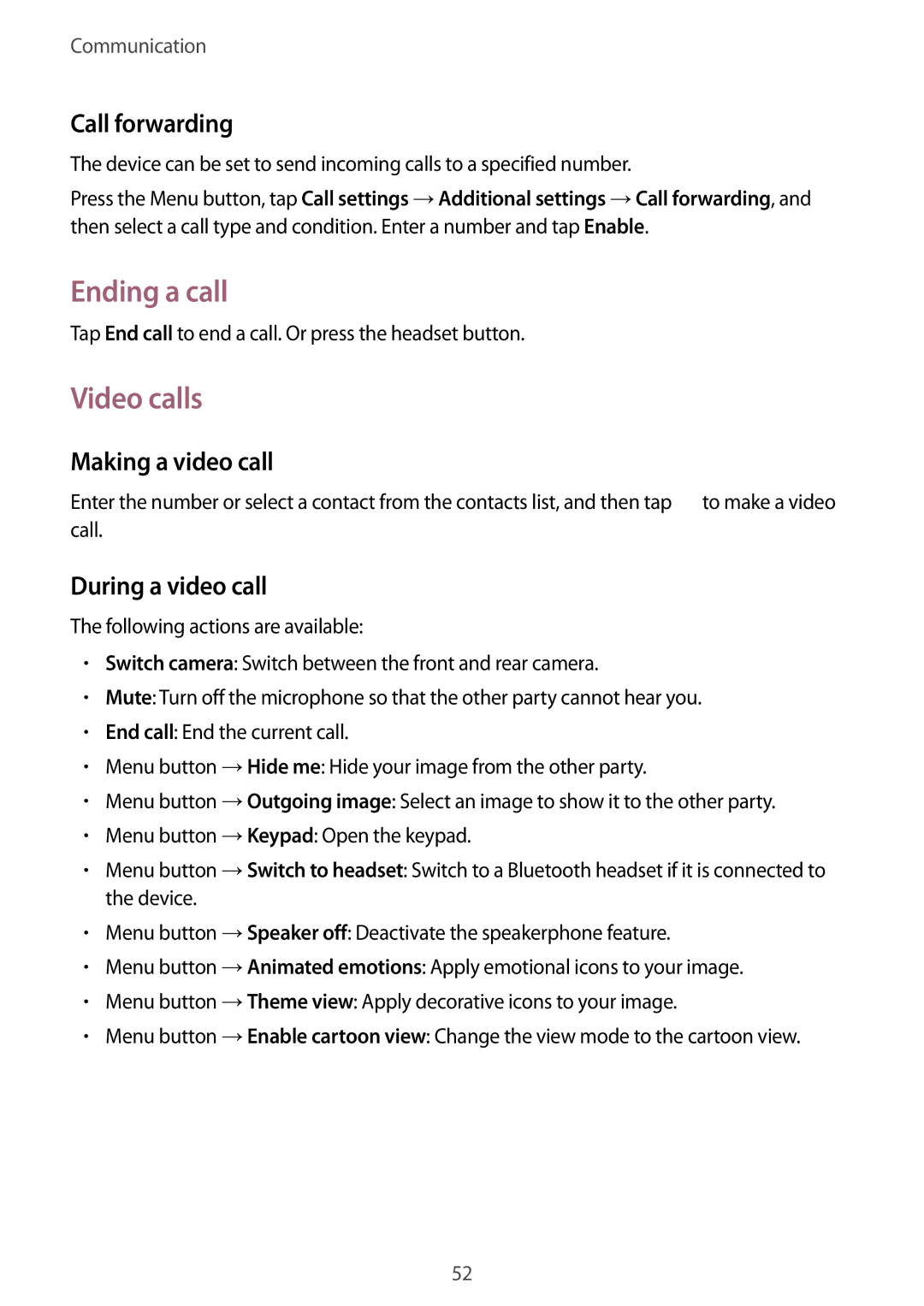 Samsung GT-I9295ZOAXEH manual Ending a call, Video calls, Call forwarding, Making a video call, During a video call 