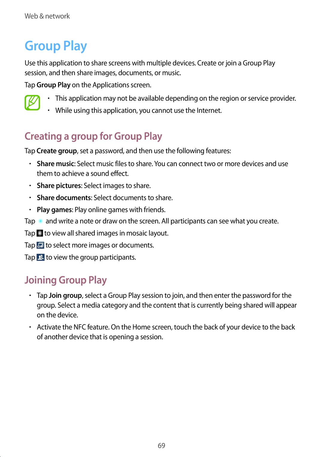 Samsung GT-I9295ZAAXEF, GT-I9295ZAAVIA, GT-I9295ZOATUR manual Creating a group for Group Play, Joining Group Play 