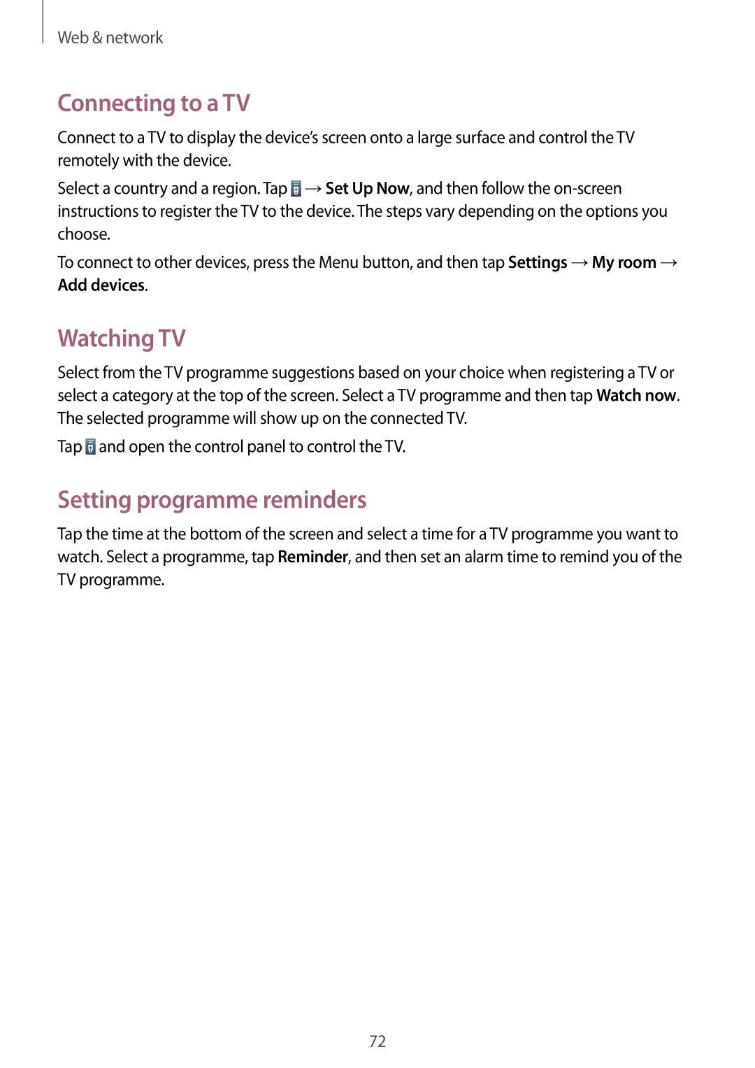 Samsung GT-I9295ZAAPRT, GT-I9295ZAAVIA, GT-I9295ZOATUR manual Connecting to a TV, Watching TV, Setting programme reminders 