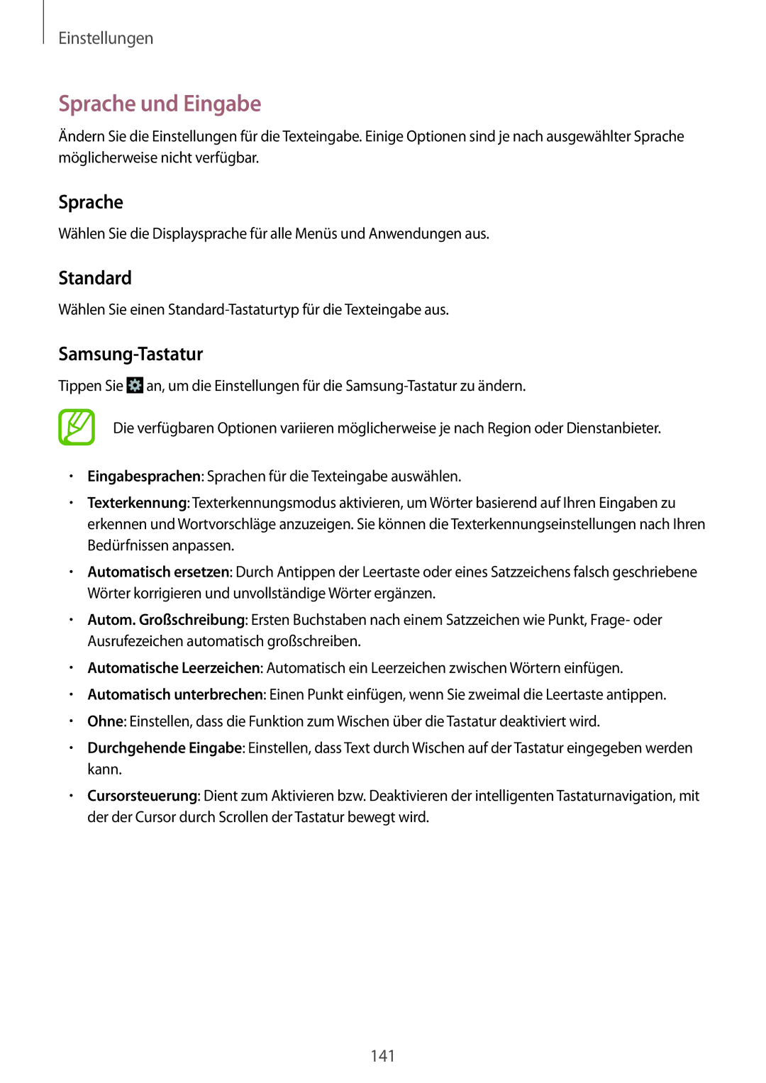 Samsung GT-I9295ZAATUR, GT-I9295ZAAVIA, GT-I9295ZOATUR, GT-I9295ZAAITV manual Sprache und Eingabe, Standard, Samsung-Tastatur 