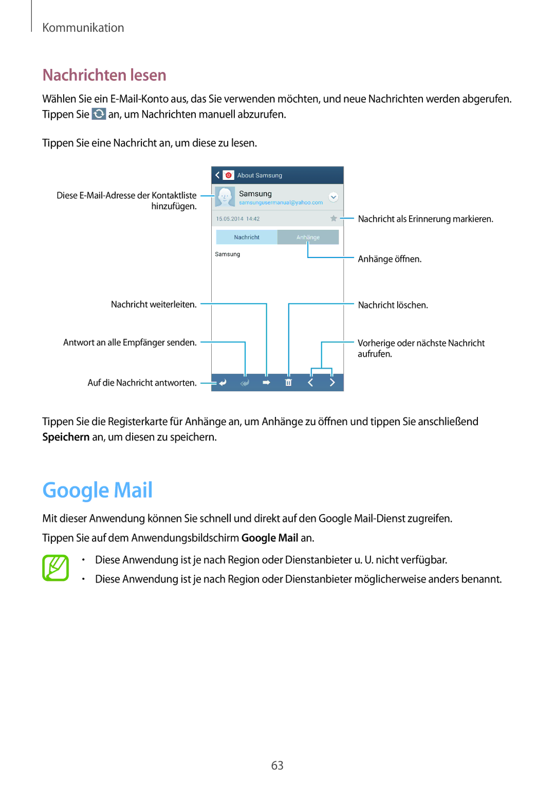 Samsung GT-I9295ZAATUR, GT-I9295ZAAVIA, GT-I9295ZOATUR, GT-I9295ZAAITV, GT-I9295ZAADBT manual Google Mail, Nachrichten lesen 