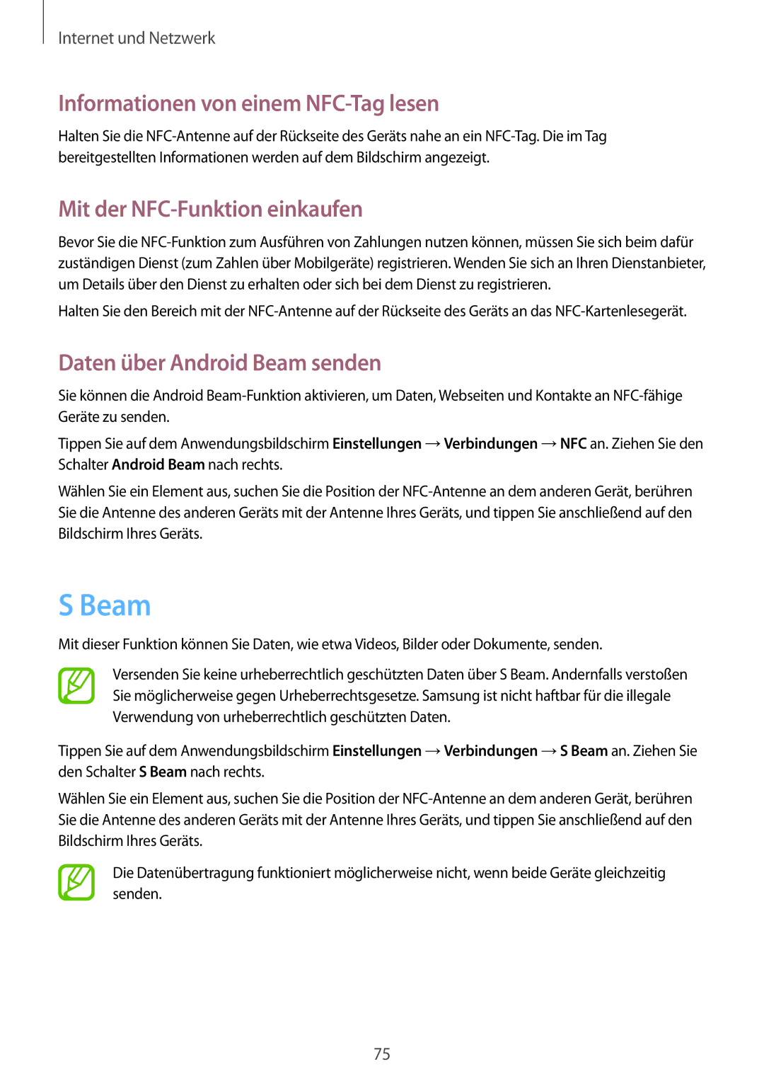 Samsung GT-I9295ZOADBT, GT-I9295ZAAVIA manual Beam, Informationen von einem NFC-Tag lesen, Mit der NFC-Funktion einkaufen 