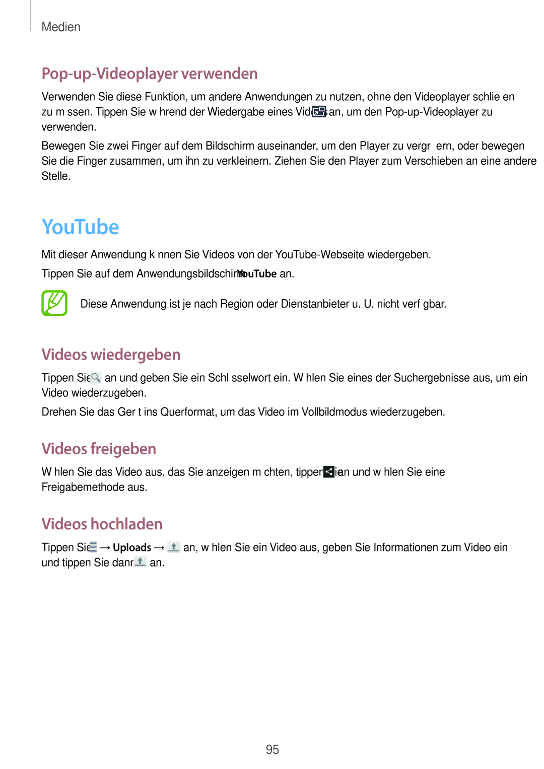Samsung GT-I9295ZAATPH, GT-I9295ZAAVIA, GT-I9295ZOATUR manual YouTube, Pop-up-Videoplayer verwenden, Videos hochladen 