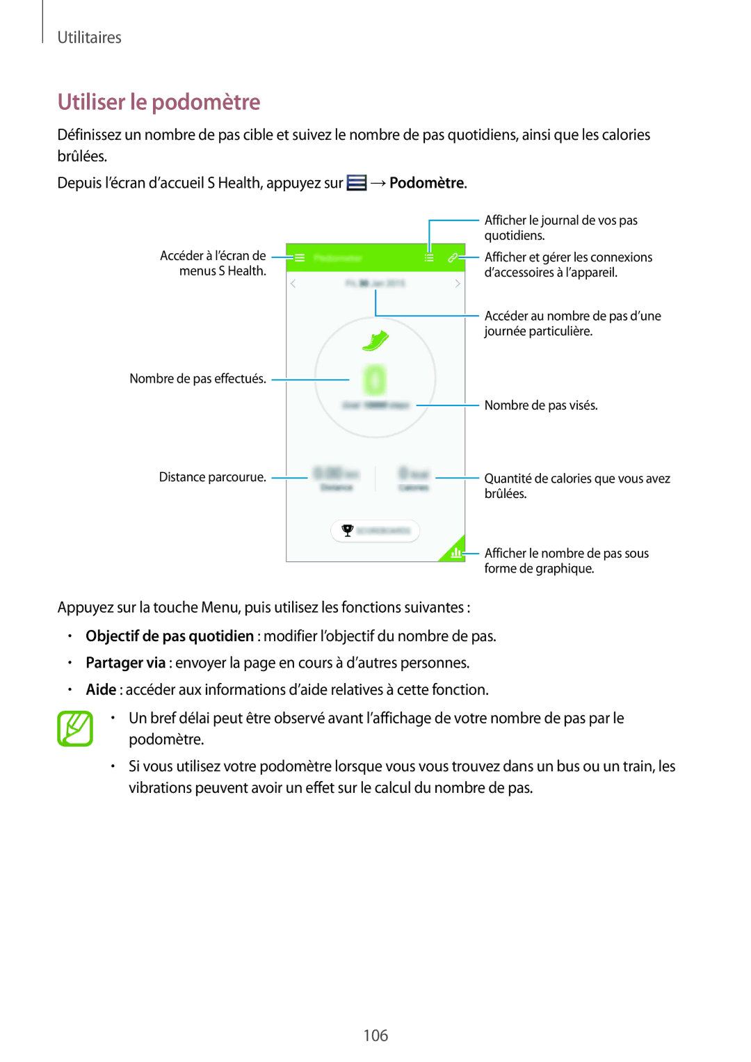 Samsung GT-I9295ZAAXEF manual Utiliser le podomètre 