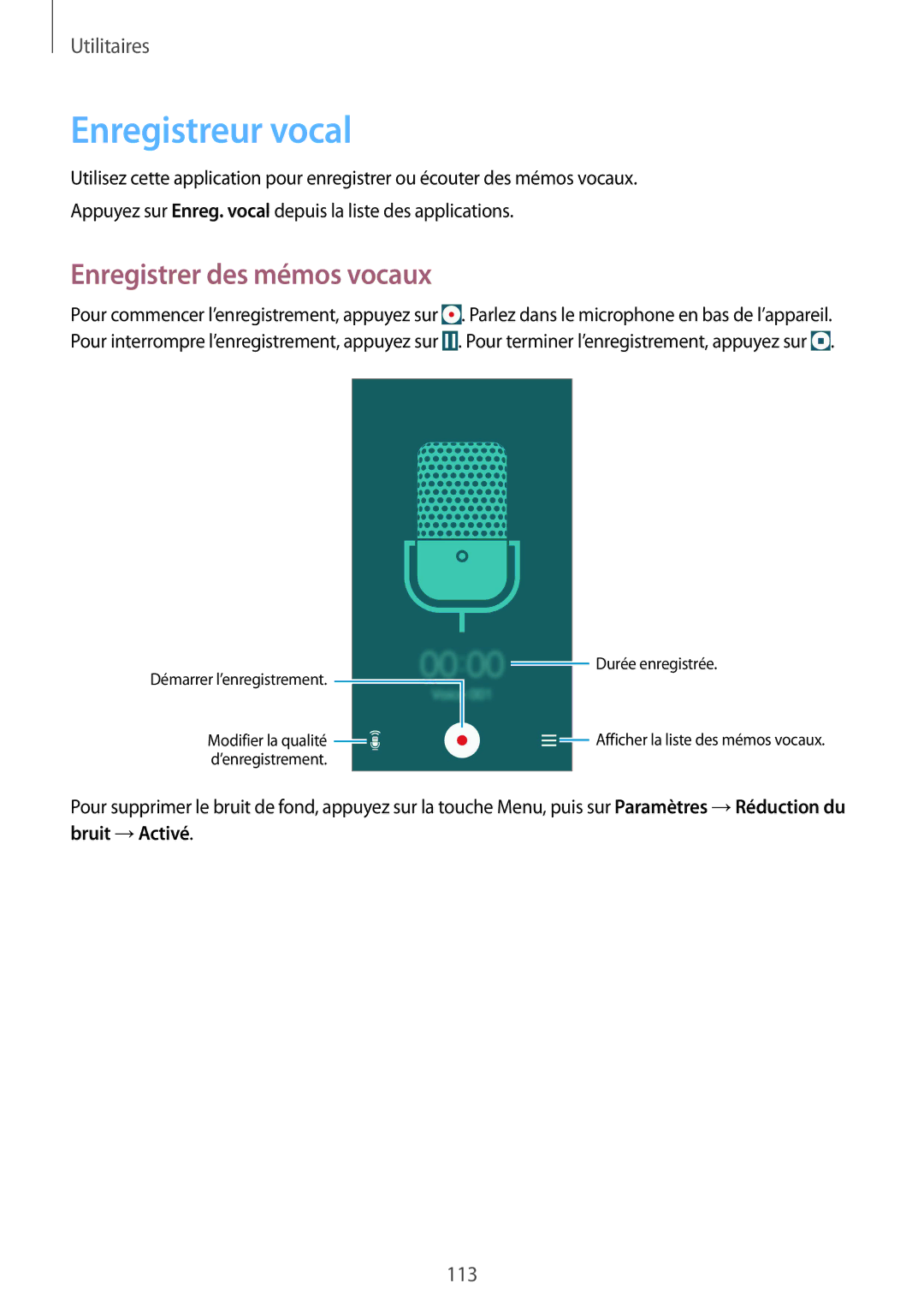 Samsung GT-I9295ZAAXEF manual Enregistreur vocal, Enregistrer des mémos vocaux 