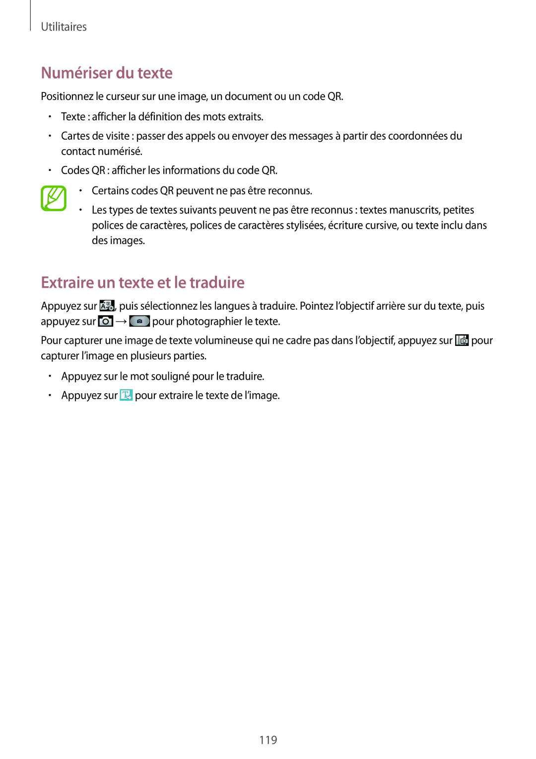 Samsung GT-I9295ZAAXEF manual Numériser du texte, Extraire un texte et le traduire 