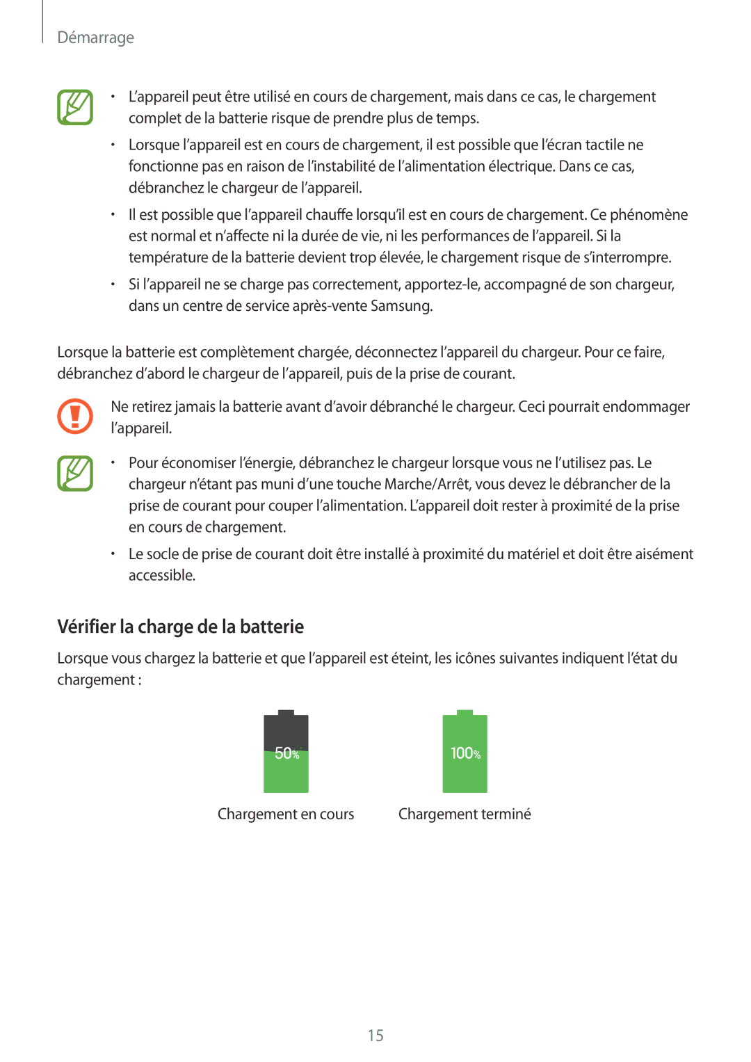 Samsung GT-I9295ZAAXEF manual Vérifier la charge de la batterie 