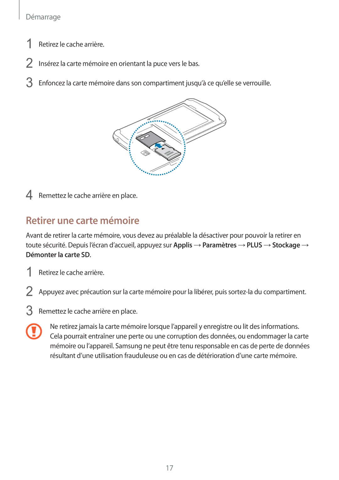 Samsung GT-I9295ZAAXEF manual Retirer une carte mémoire 