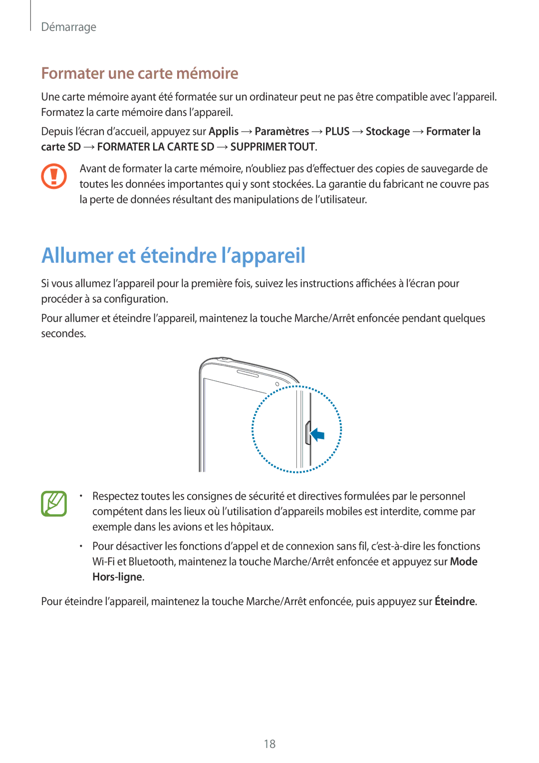 Samsung GT-I9295ZAAXEF manual Allumer et éteindre l’appareil, Formater une carte mémoire 