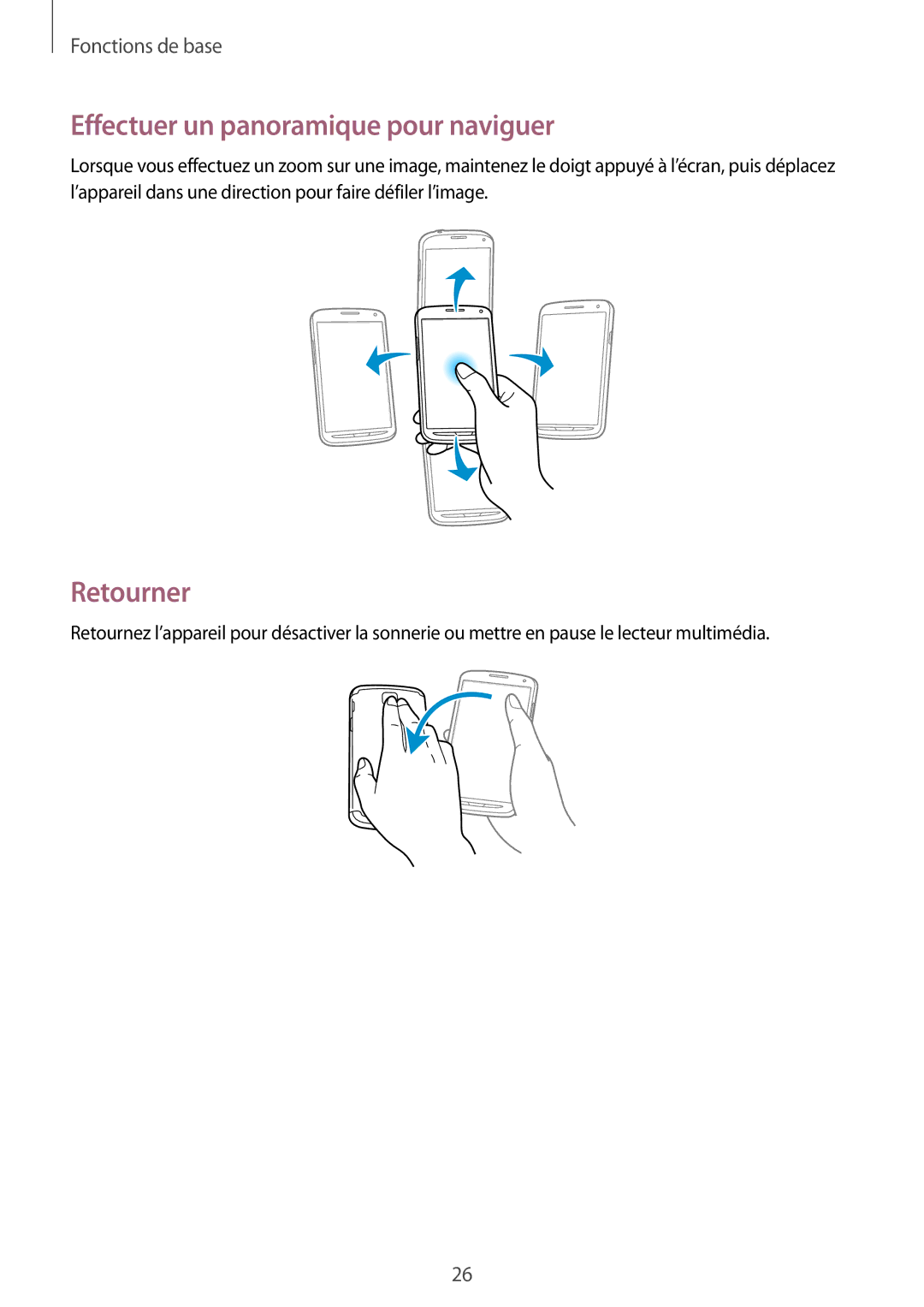 Samsung GT-I9295ZAAXEF manual Effectuer un panoramique pour naviguer, Retourner 