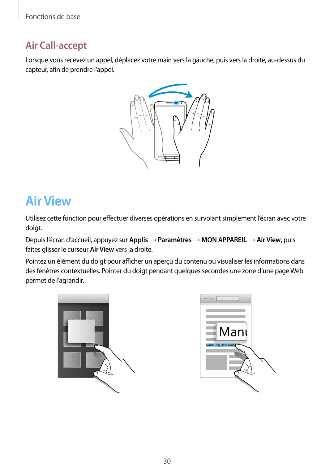 Samsung GT-I9295ZAAXEF manual Air View, Air Call-accept 