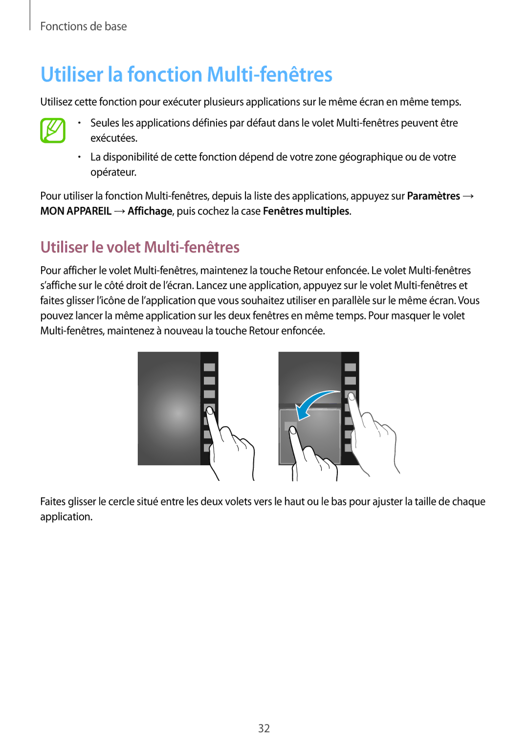 Samsung GT-I9295ZAAXEF manual Utiliser la fonction Multi-fenêtres, Utiliser le volet Multi-fenêtres 