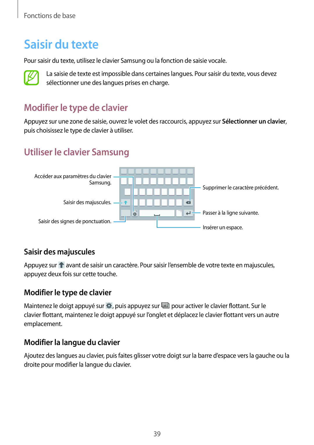 Samsung GT-I9295ZAAXEF manual Saisir du texte, Modifier le type de clavier, Utiliser le clavier Samsung 