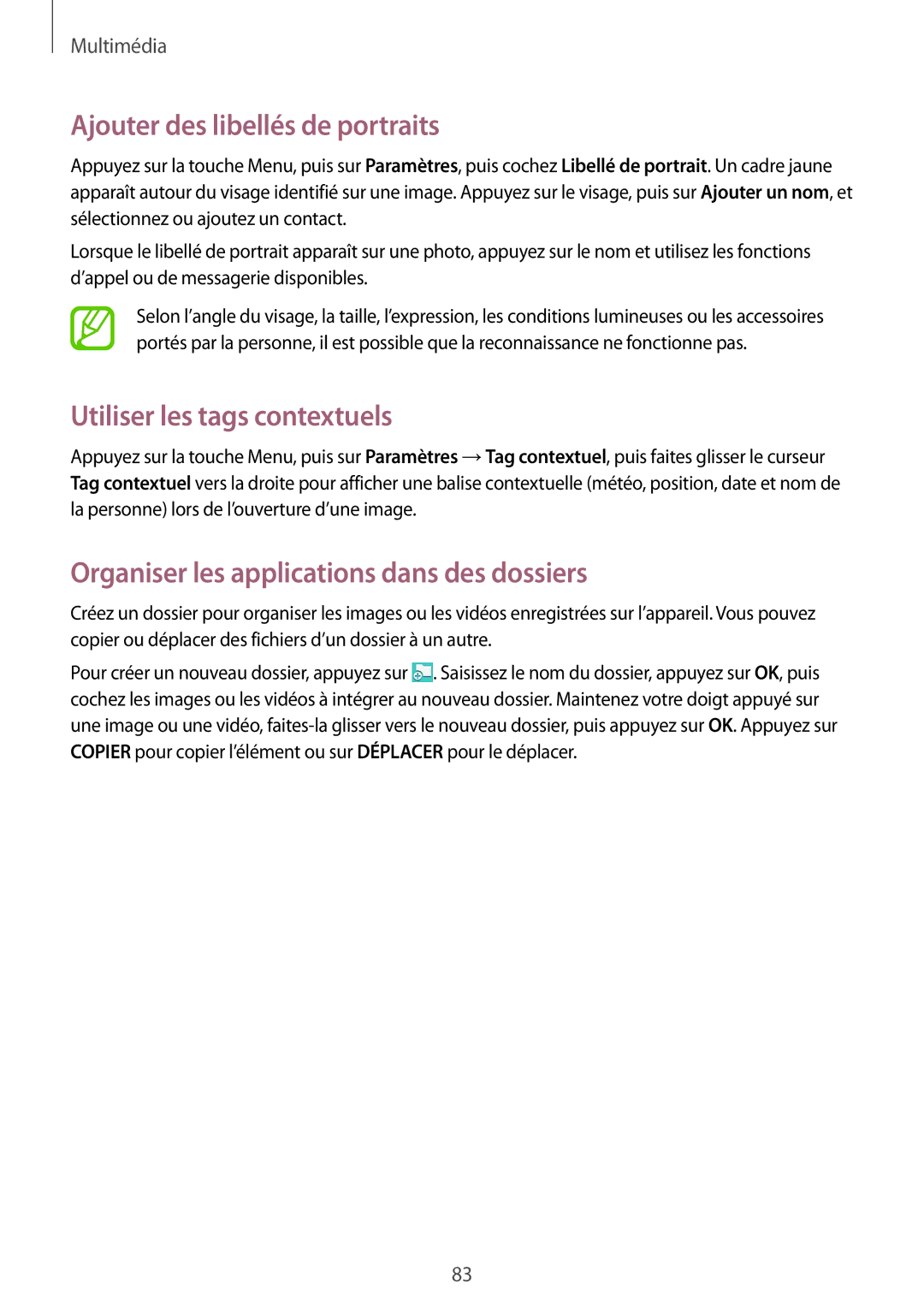 Samsung GT-I9295ZAAXEF manual Ajouter des libellés de portraits, Utiliser les tags contextuels 
