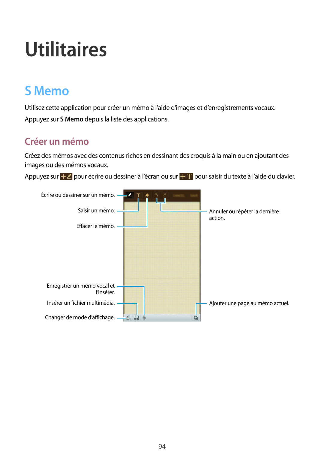 Samsung GT-I9295ZAAXEF manual Memo, Créer un mémo 