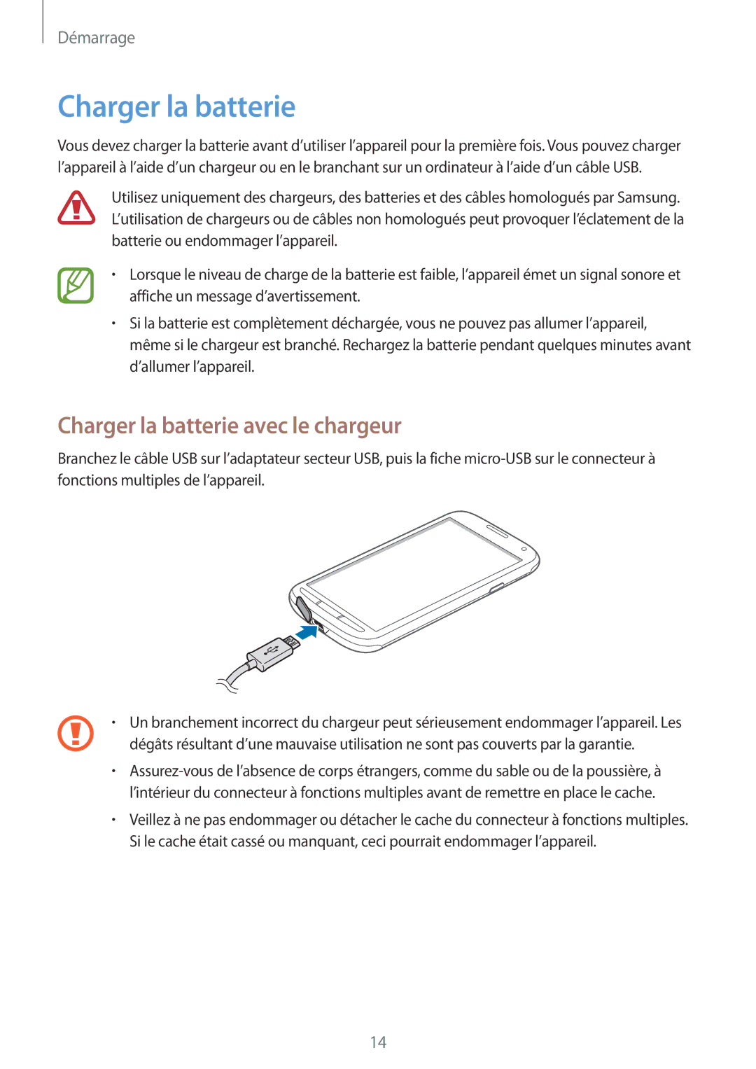 Samsung GT-I9295ZAAXEF manual Charger la batterie avec le chargeur 