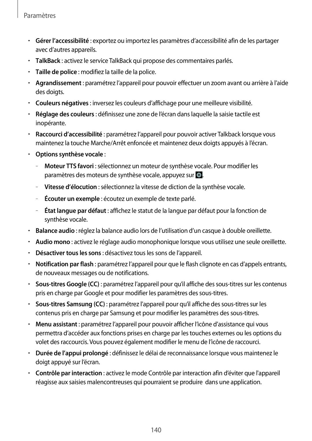 Samsung GT-I9295ZAAXEF manual Options synthèse vocale 