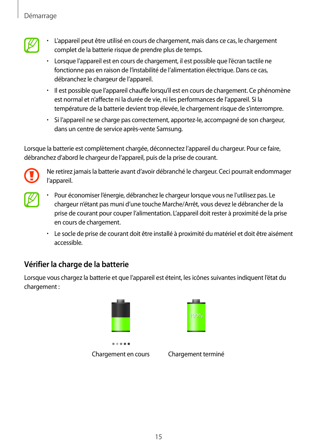 Samsung GT-I9295ZAAXEF manual Vérifier la charge de la batterie 