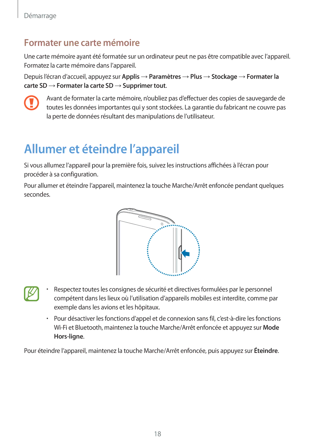 Samsung GT-I9295ZAAXEF manual Allumer et éteindre l’appareil, Formater une carte mémoire 