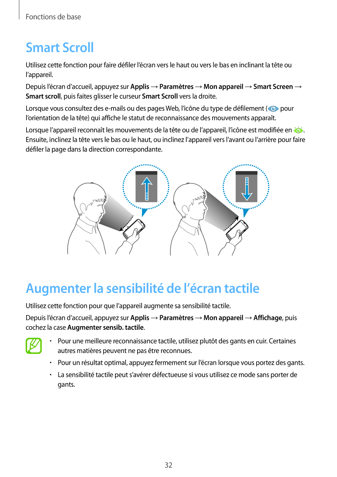 Samsung GT-I9295ZAAXEF manual Smart Scroll, Augmenter la sensibilité de l’écran tactile 