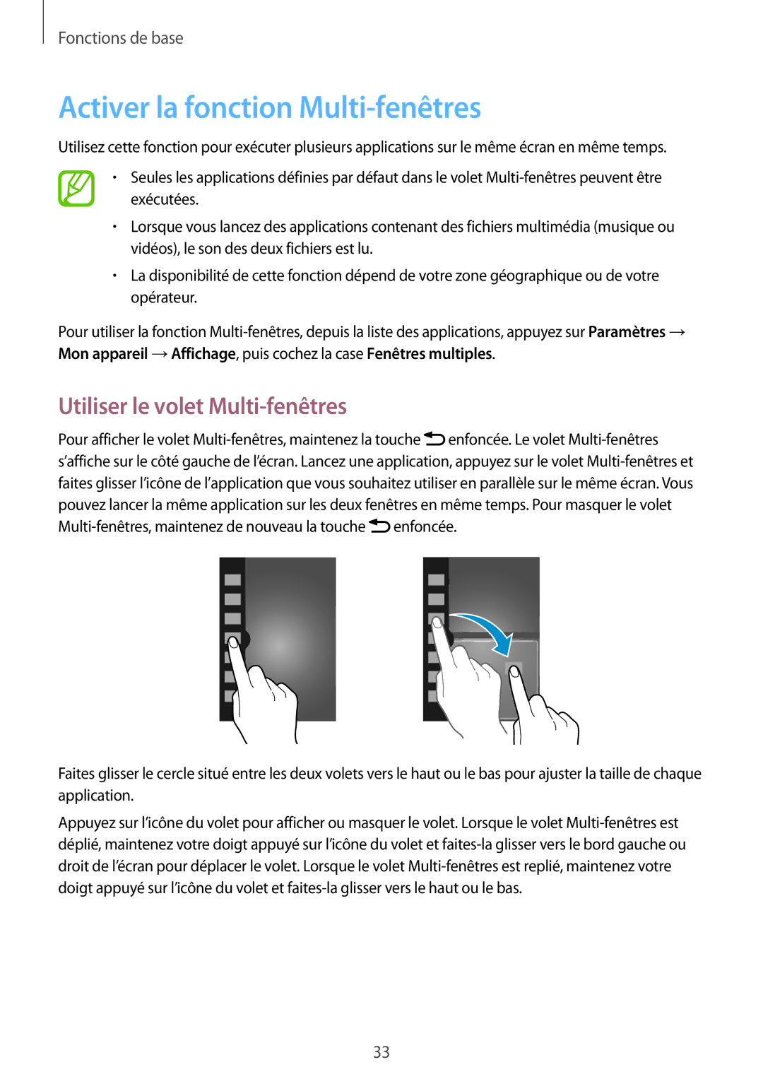 Samsung GT-I9295ZAAXEF manual Activer la fonction Multi-fenêtres, Utiliser le volet Multi-fenêtres 