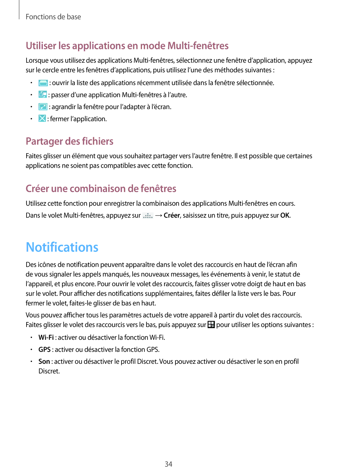 Samsung GT-I9295ZAAXEF manual Notifications, Utiliser les applications en mode Multi-fenêtres, Partager des fichiers 