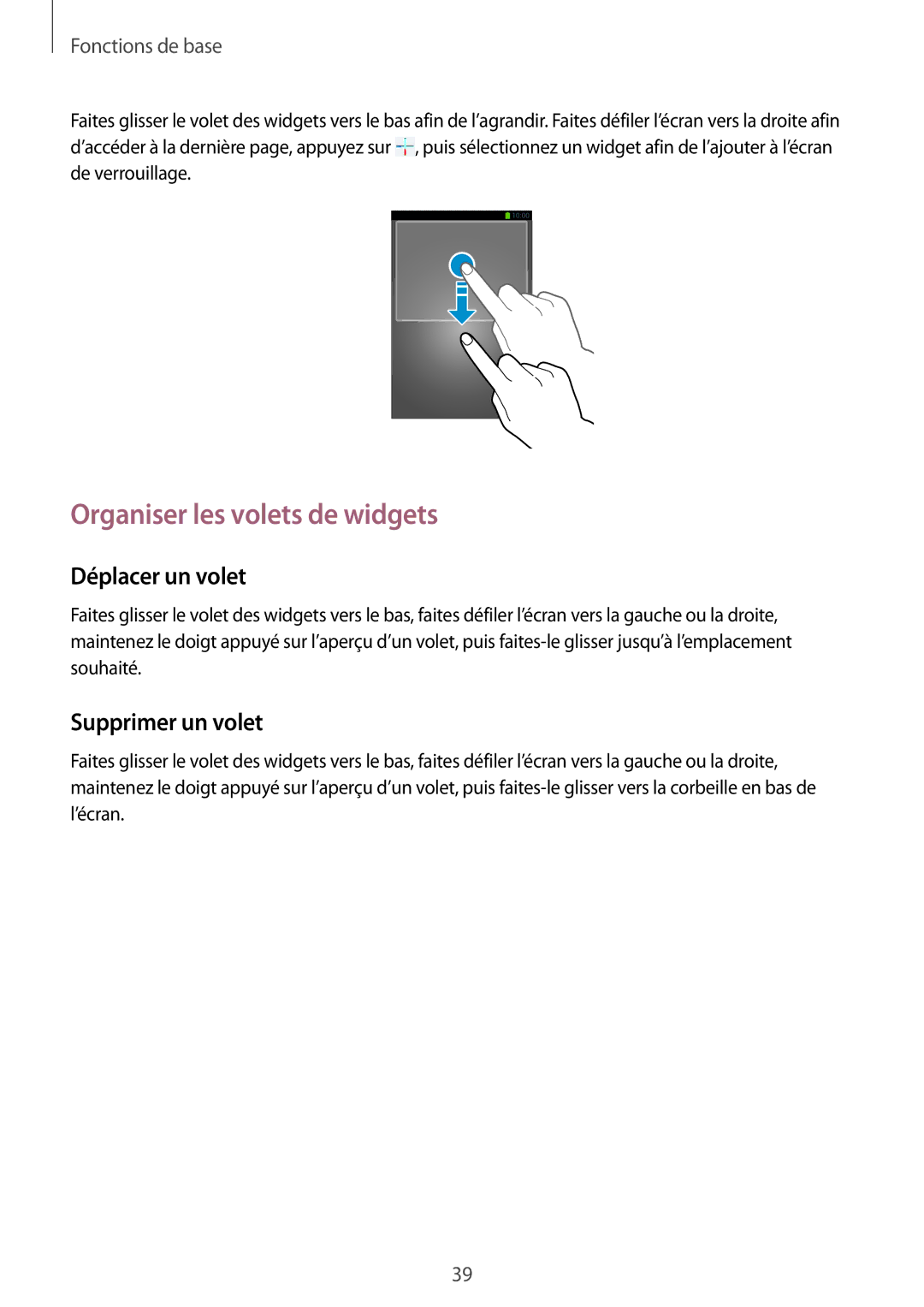 Samsung GT-I9295ZAAXEF manual Organiser les volets de widgets 