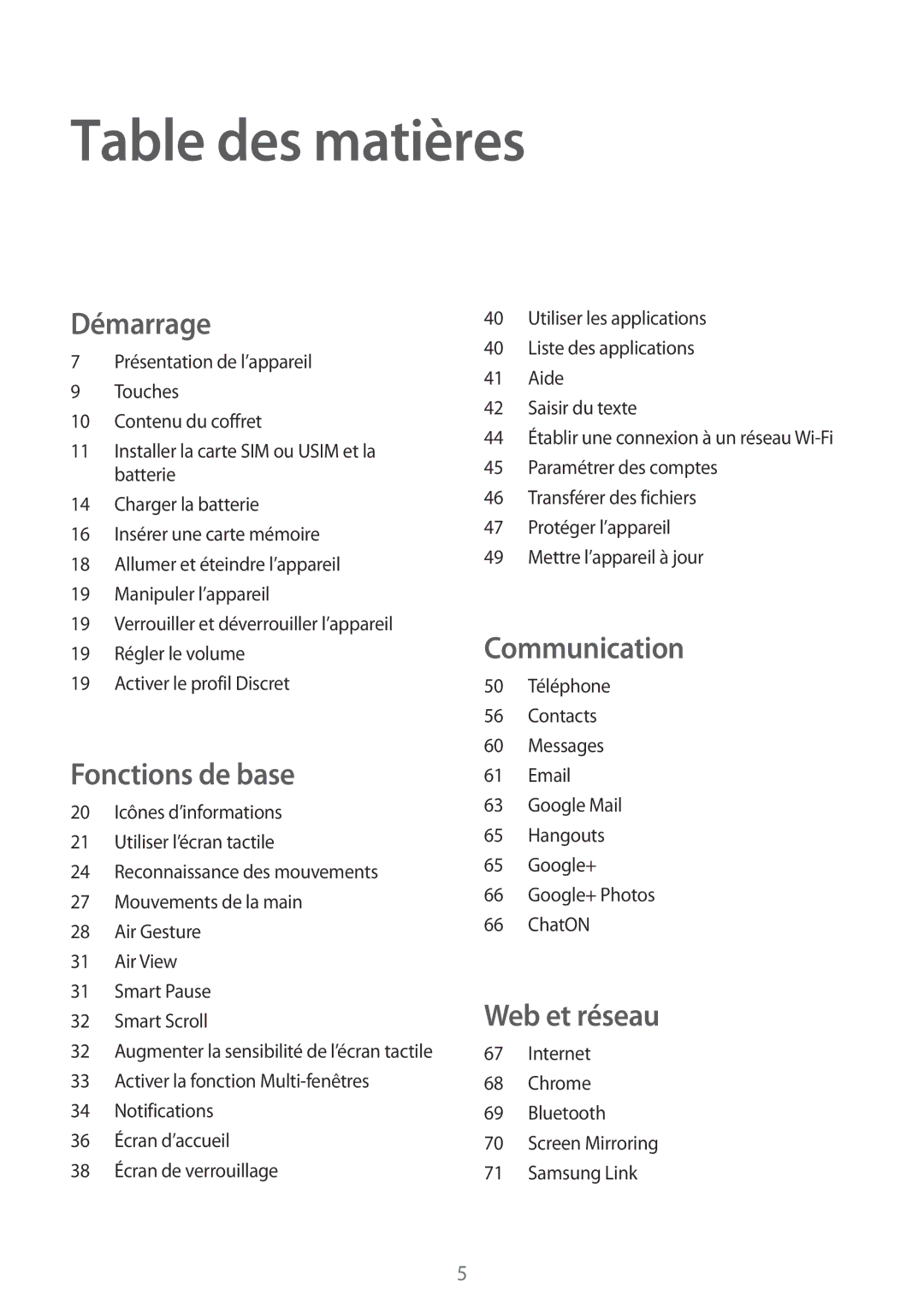 Samsung GT-I9295ZAAXEF manual Table des matières 