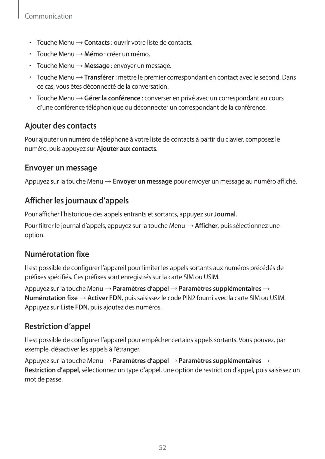 Samsung GT-I9295ZAAXEF manual Ajouter des contacts, Envoyer un message, Afficher les journaux d’appels, Numérotation fixe 