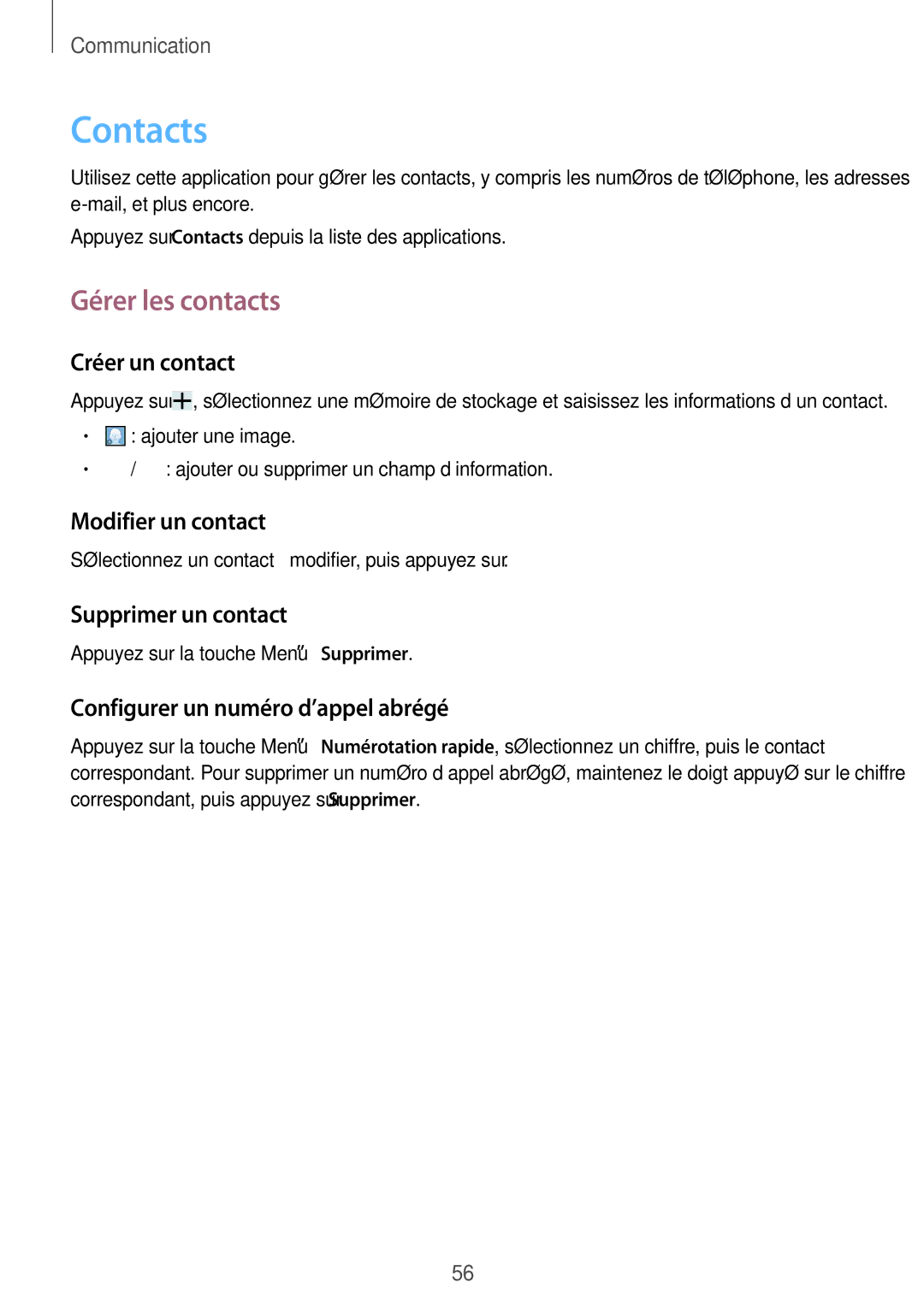 Samsung GT-I9295ZAAXEF manual Contacts, Gérer les contacts 