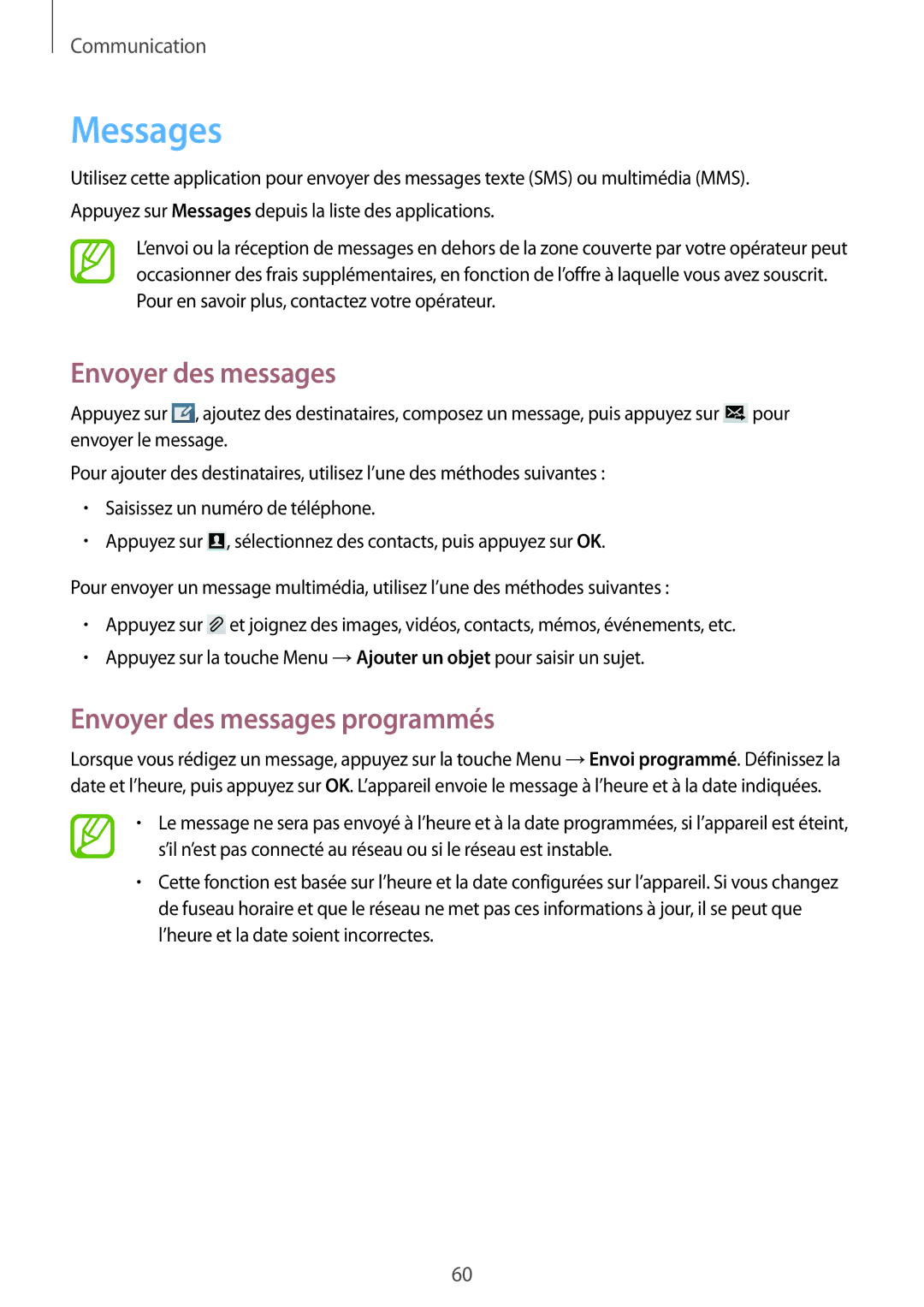 Samsung GT-I9295ZAAXEF manual Messages, Envoyer des messages programmés 