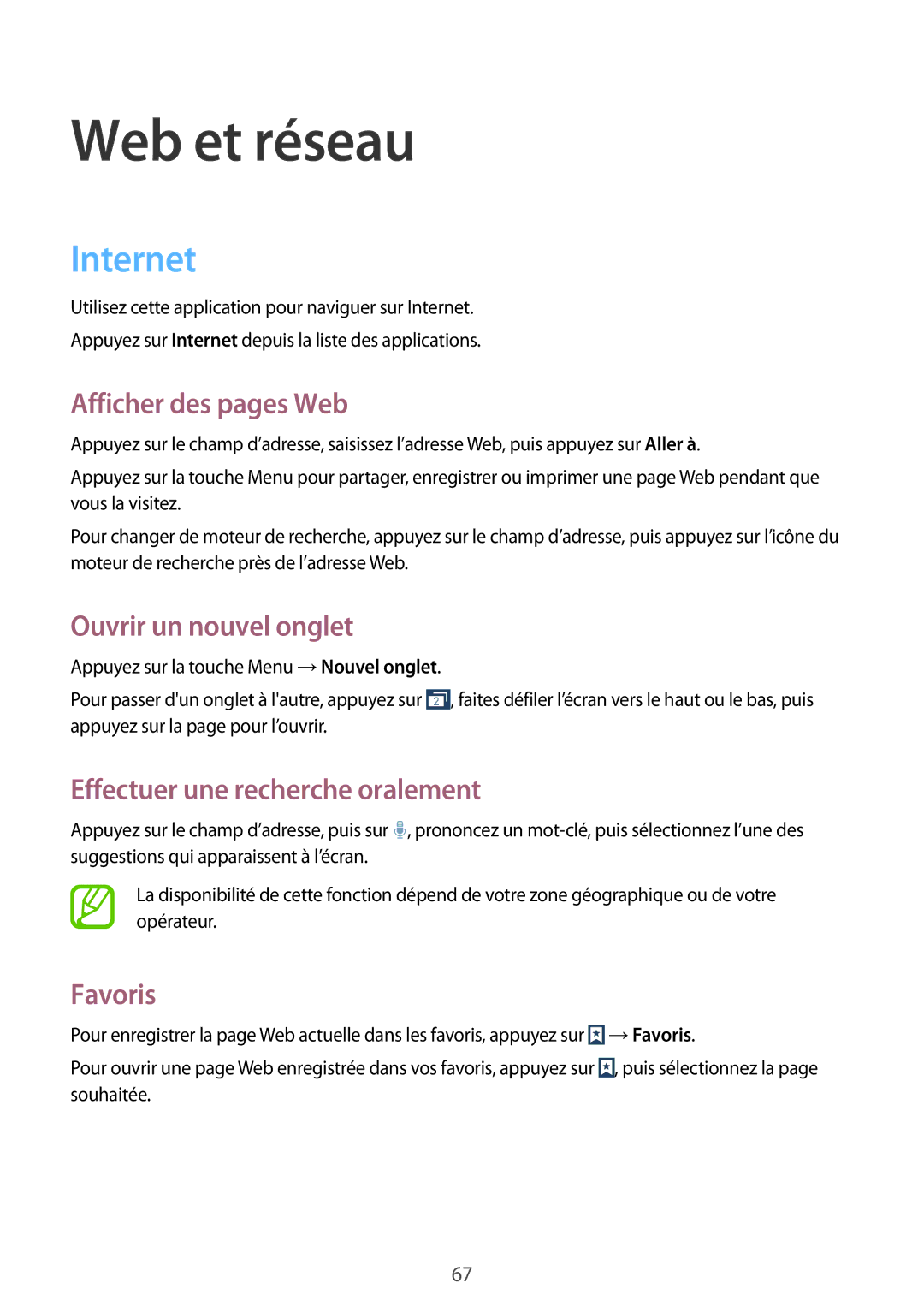 Samsung GT-I9295ZAAXEF manual Internet, Afficher des pages Web, Ouvrir un nouvel onglet, Effectuer une recherche oralement 