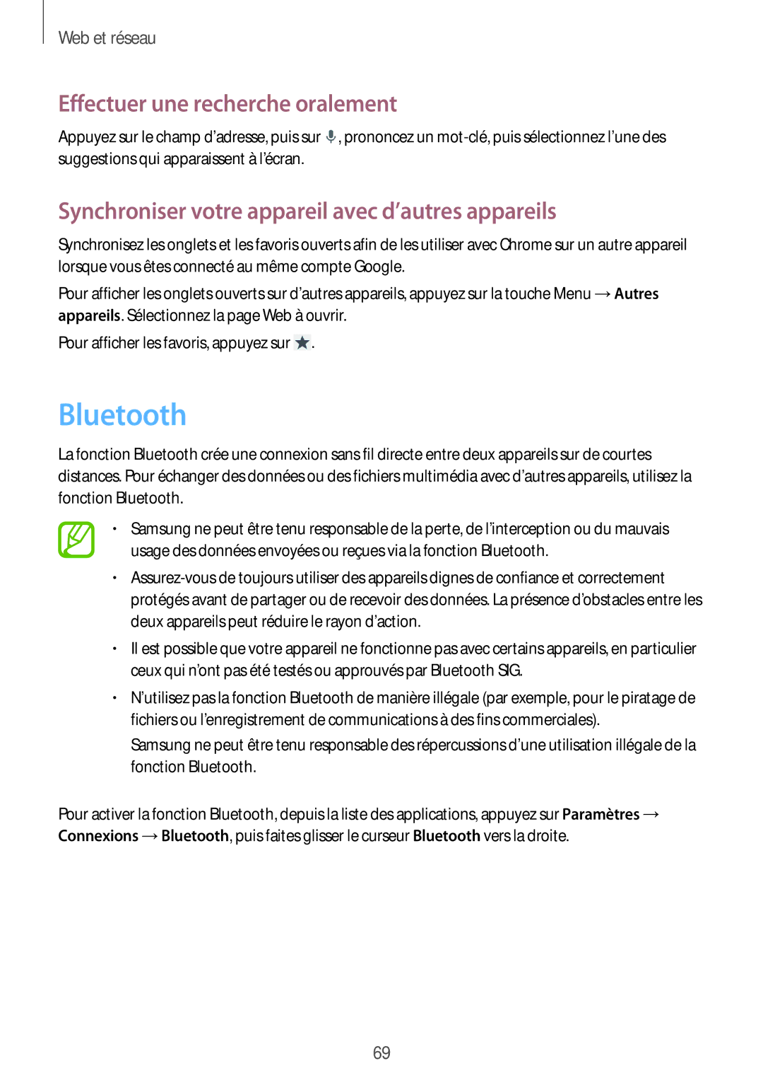 Samsung GT-I9295ZAAXEF manual Bluetooth, Synchroniser votre appareil avec d’autres appareils 