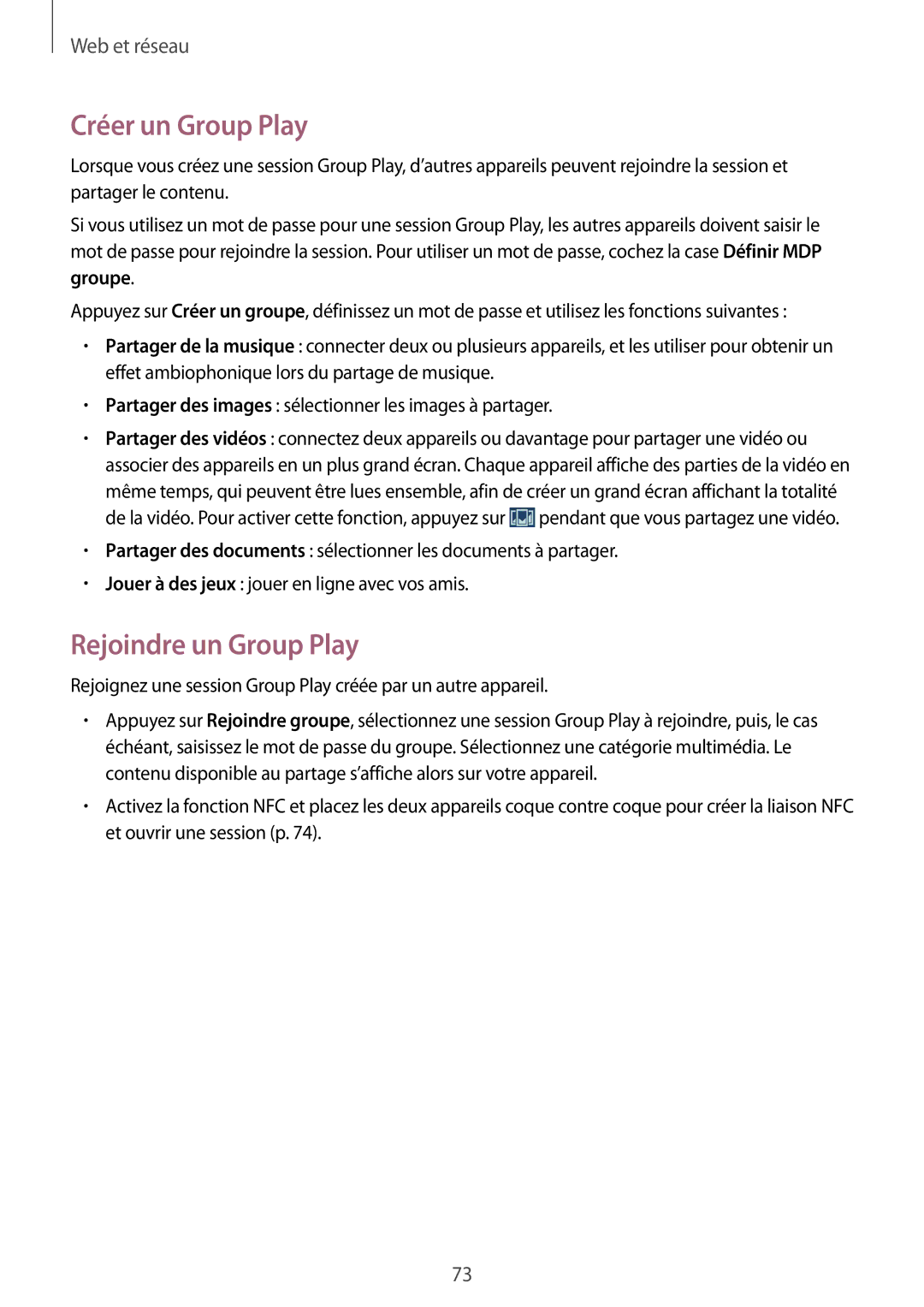 Samsung GT-I9295ZAAXEF manual Créer un Group Play, Rejoindre un Group Play 